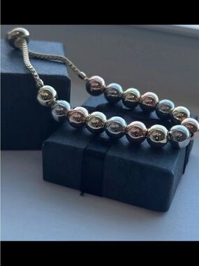 Gold Plated Adjustable Beaded Ball Slider Bracelet Mixed Metal Silver Rose Gold